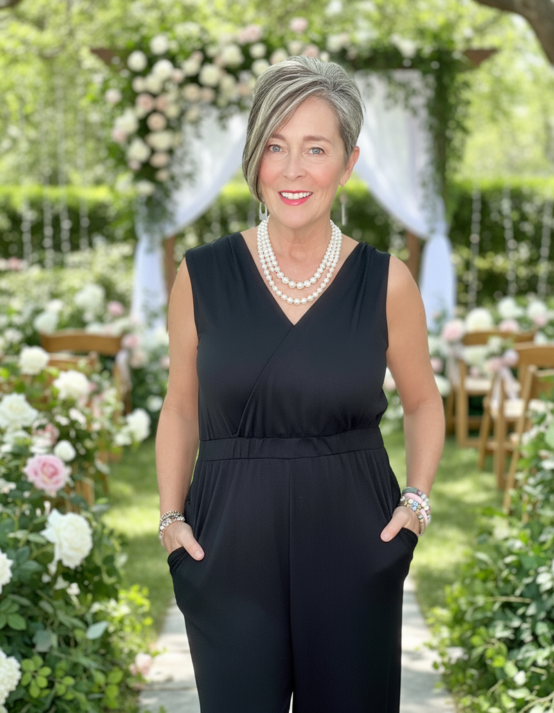 Black Sleeveless Open VNeck Pantsuit Jumpsuit