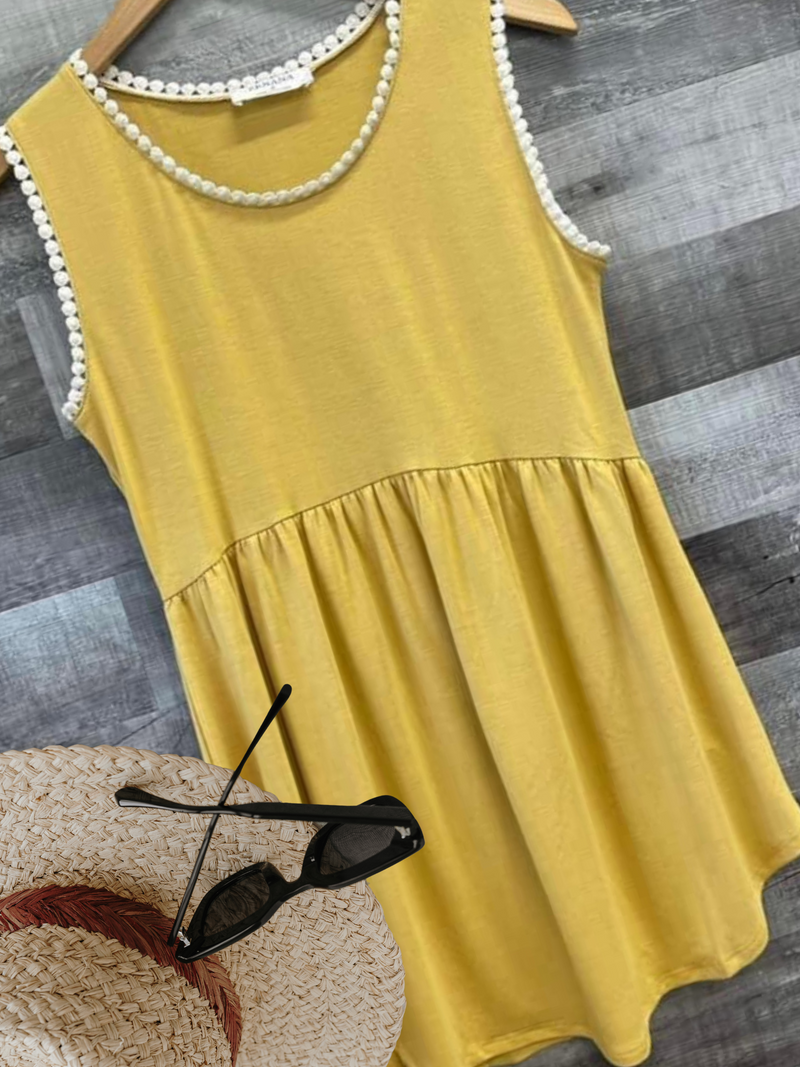 Plus Size Yellow Mustard Sleeveless Babydoll Lace Trim Tank Top