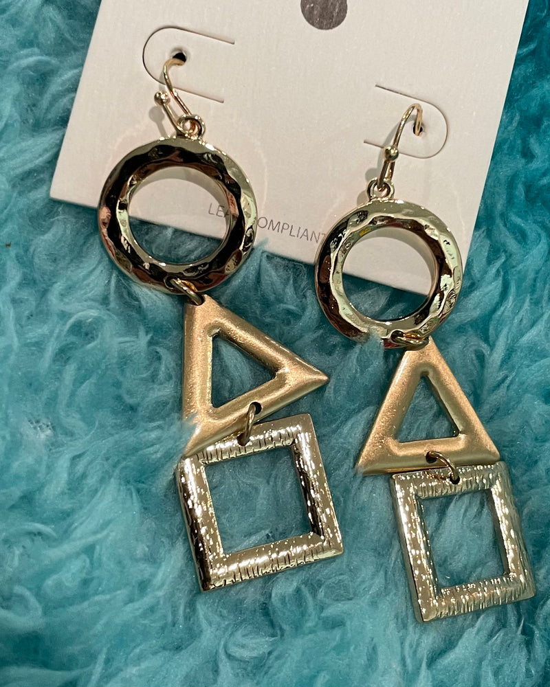 3 Layer Gold Dangle Geometric Earrings