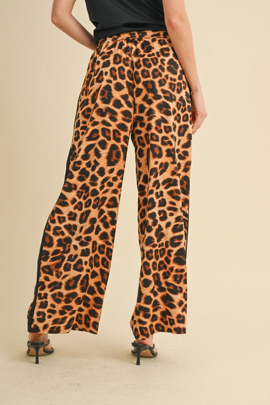 Brown & Black Leopard Straight Leg Elastic Waist Pant