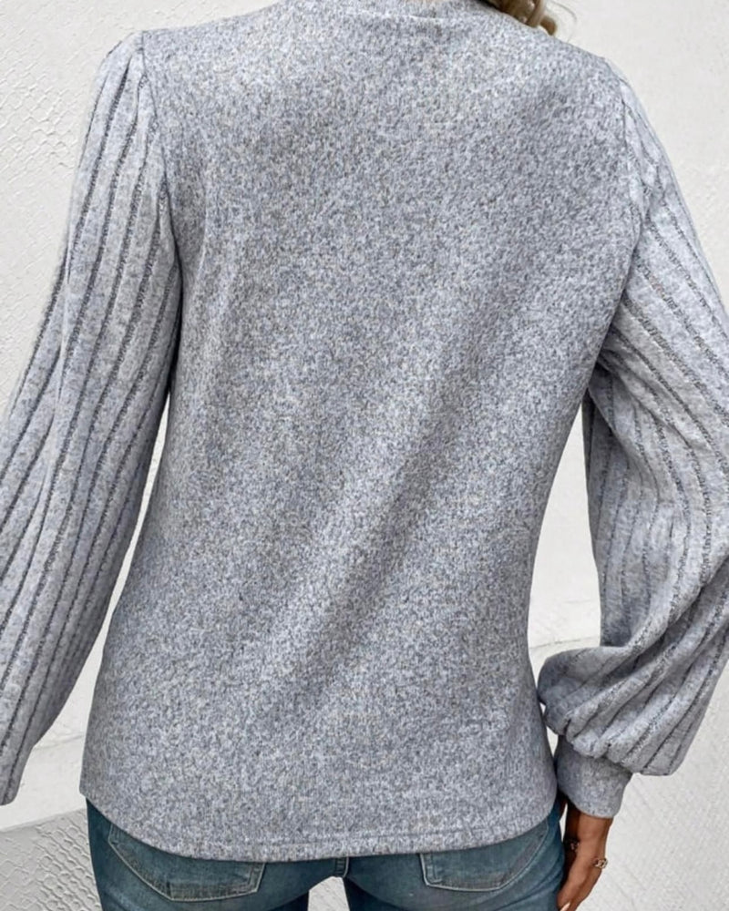 Grey Soft Fleece Pullover w/Ribbed Puff Long Sleeves