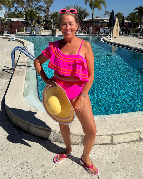 Pink Soaking Up The Sun 2 Pc Ruffle Swim Suit