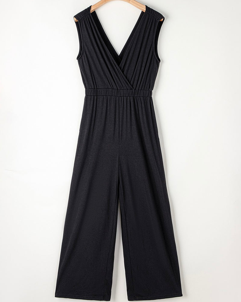 Black Sleeveless Open VNeck Pantsuit Jumpsuit