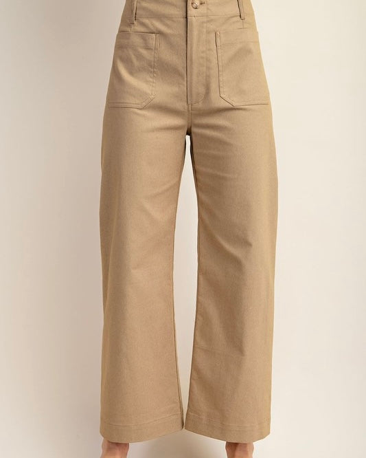 Denim Like Khaki or Blue Bottom Crop Ankle Pants w/Front Pockets