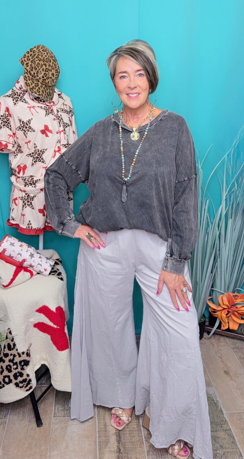 Charcoal Grey Mineral Wash Long Sleeve Top