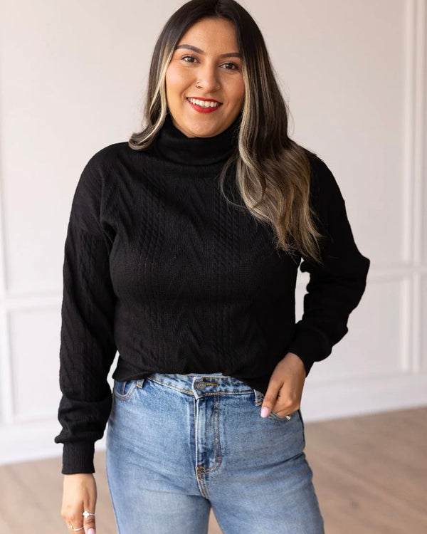 FALL Plus Size Black High Neck Long Sleeve Sweater