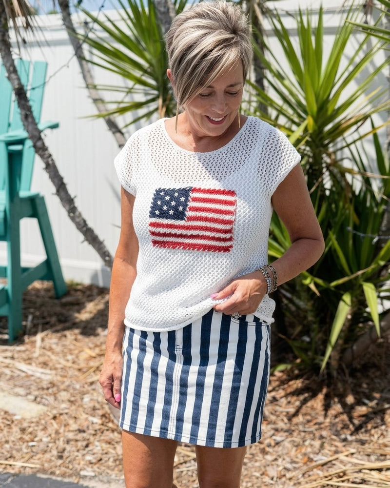 PREORDER NOVA Striped Denim Zip Front Pocket Skirt – Class N Sass