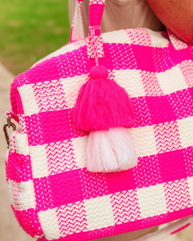 Pink & White Plaid or White w/Multicolor Travel Vacation Duffle Bags