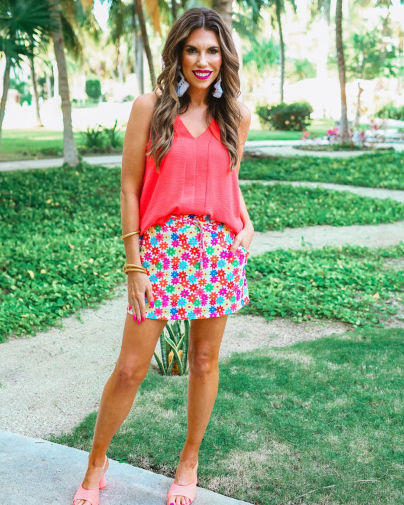 Printed Floral, Bows, Tropical, Etc Drawstring Pocket Skort (Short/Skirt Combo)