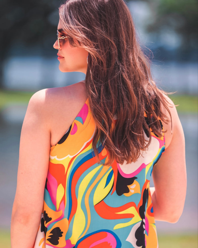 Bright Cozumel Abstract Sleeveless Maxi Sundress