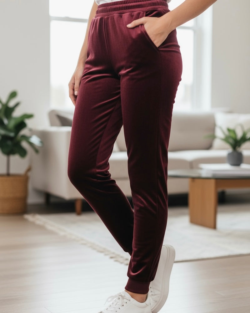 Velvet Pocket Cuff Ankle Elastic Waist Jogger Pants