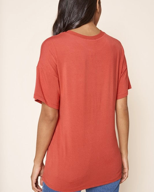 Light Blue or Brick Red Short Sleeve Solid T-Shirt Top