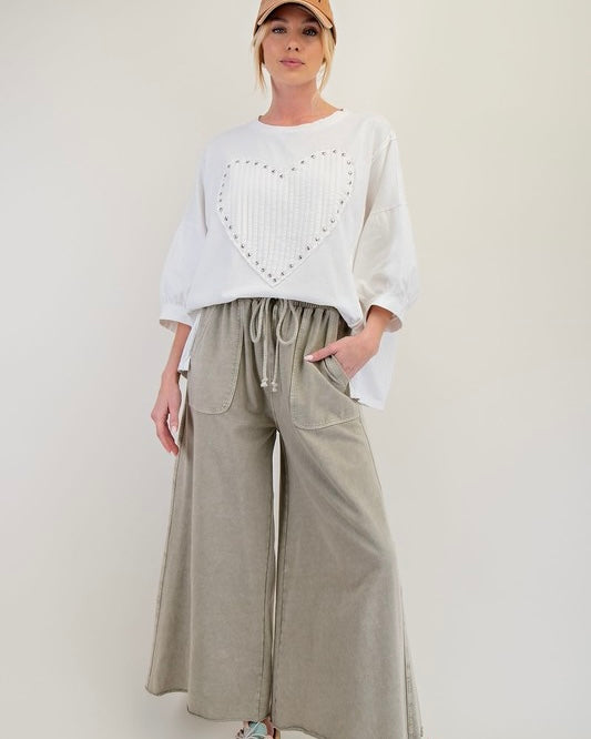 Plus Size Mineral Washed Terry Knit Large Pocket Wide Leg Cargo Lounge Pants