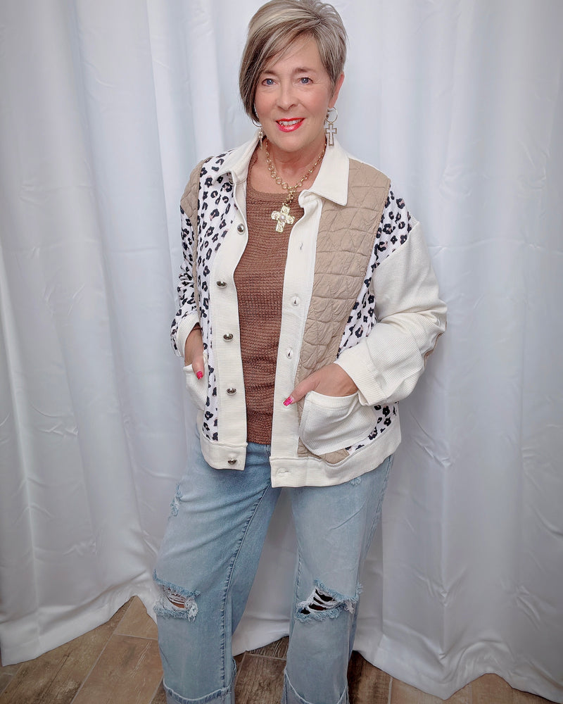 Brown Waffle Knit Drop Shoulder Long Sleeve Top