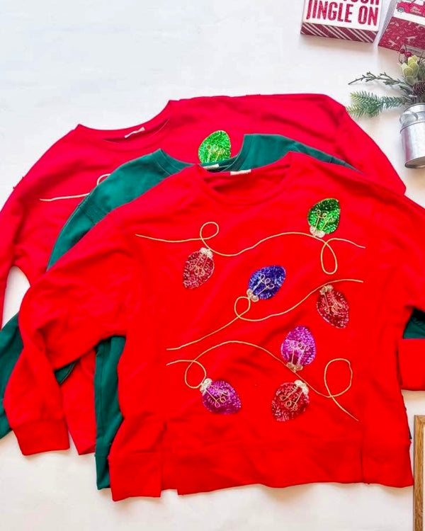 Christmas Red or Green Sequin Christmas Light Long Sleeve Sweatshirt