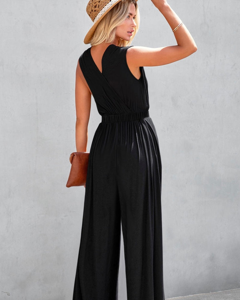 Black Sleeveless Open VNeck Pantsuit Jumpsuit