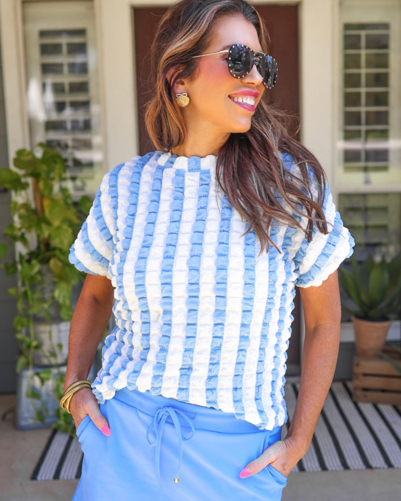 Blue & White Stripe Bold & Bubbly Textured Top