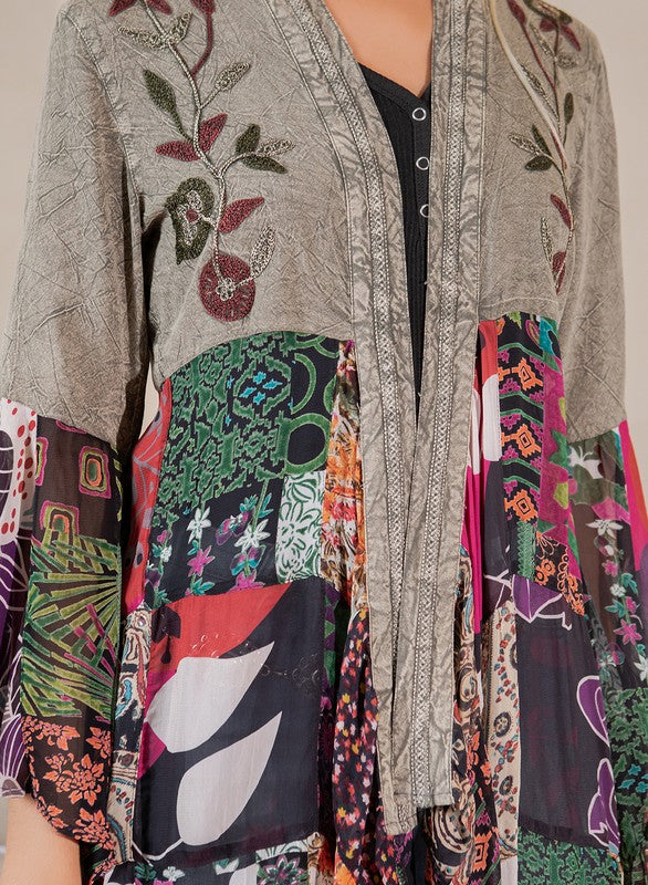 Bohemian Mix Long Flare Bell Sleeves Embroidery Artisan Kimono