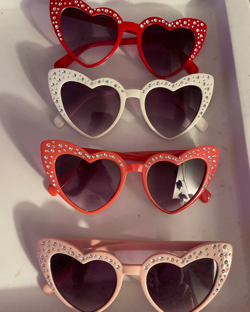 Showstopper Valentine Day Red, White or Pink or Coral Heart Shape Sunglasses w/Rhinestones