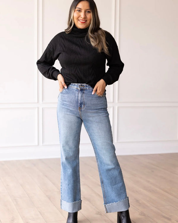 FALL Plus Size Black High Neck Long Sleeve Sweater