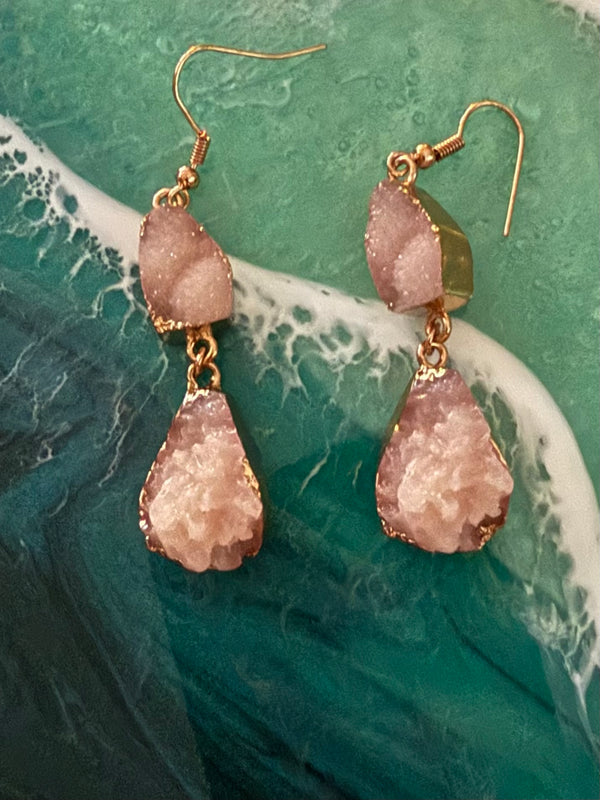 Neutral Druze Stone Dangle Drop Earrings