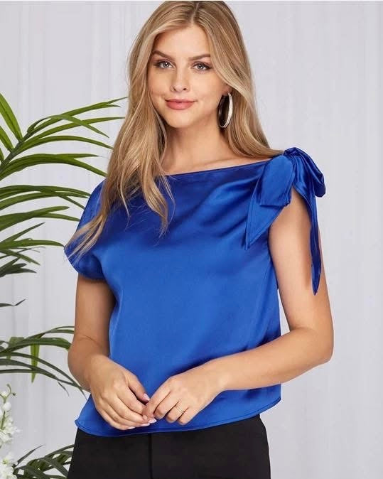 Solid Blue or Black One Shoulder Tie Sleeveless Top
