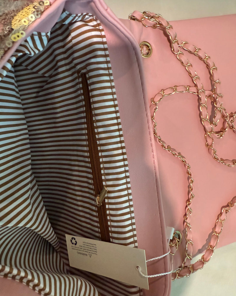 Beautiful Brown, Pink, Yellow & Blue Sequin Flower Clutch Bag Purse