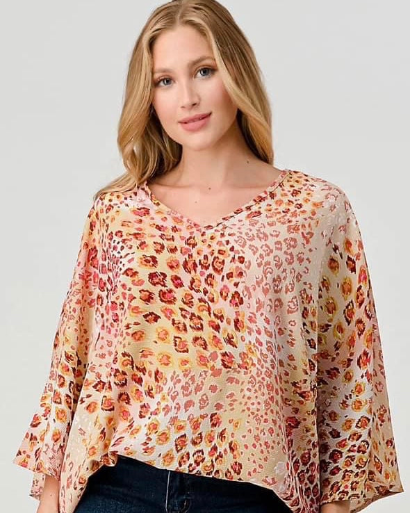 Light Fall Leopard Animal Print Multicolor Boxy Style Top