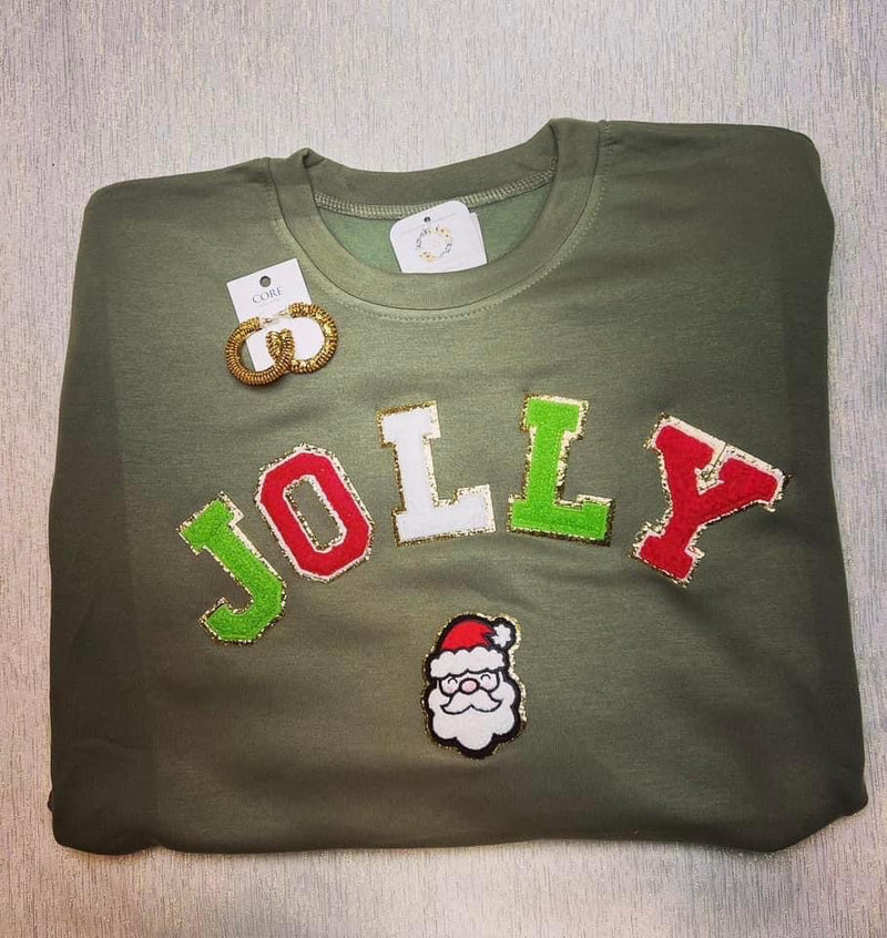 Christmas Holiday Magic Puff Raised Jolly on Green SweatShirt