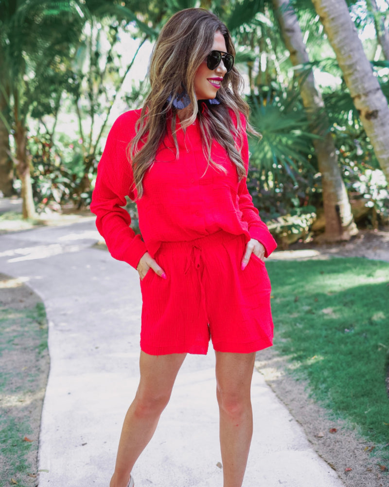 Red, Green or Pink Emerson Gauze 2 Pc Short and Top Set
