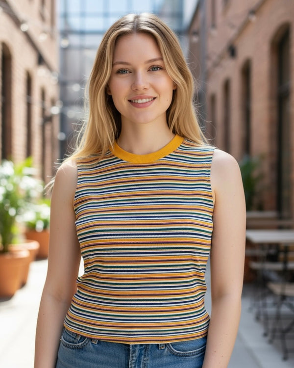 Yellow Gold & Blue Stripe Sleeveless Top