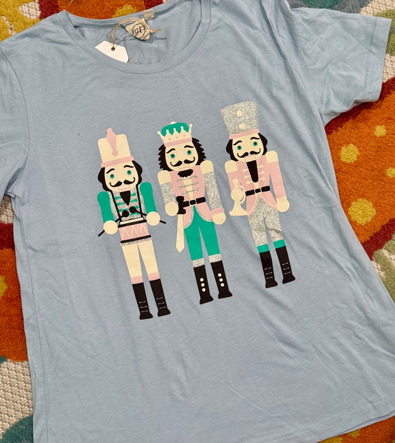 Blue Sparkle Glitter Christmas Nutcracker Holiday Short Sleeve Tshirt