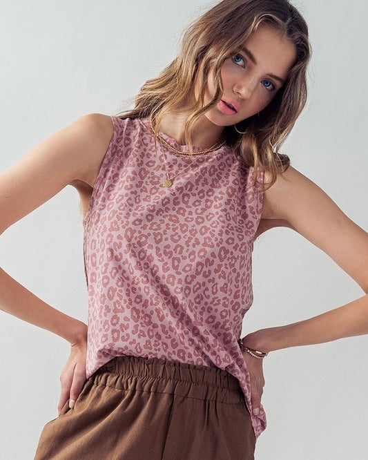 Pink on Pink Leopard Sleeveless Tank Top
