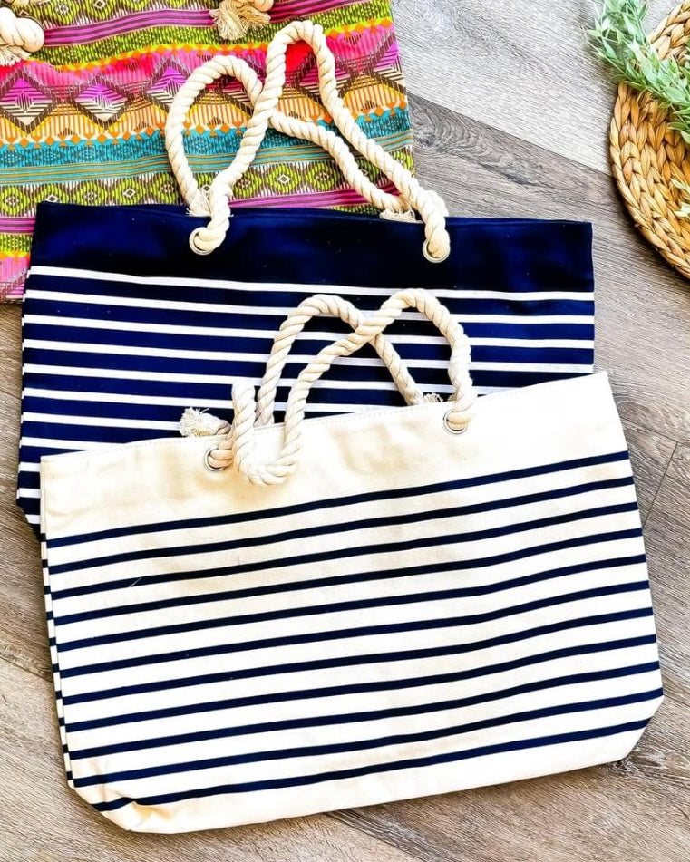 Blue & White Stripe or Cream & Blue Stripe Canvas tote bags