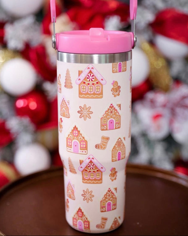 Gingerbread Wonderland White & Pink Christmas Holiday 2 Pc Pajama Short Set