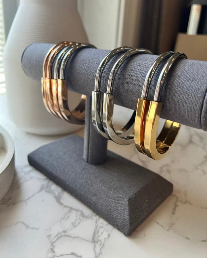 Gold, Silver or Two Tone Dane Bangle Bracelet