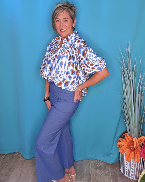 Denim Like Khaki or Blue Bottom Crop Ankle Pants w/Front Pockets
