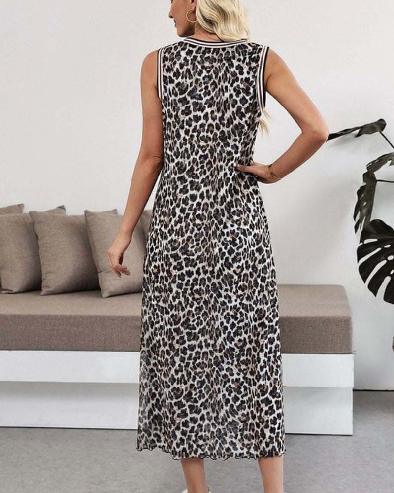 Black & Cream Leopard Animal Print Sleeveless Maxi Dress