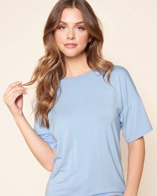 Light Blue or Brick Red Short Sleeve Solid T-Shirt Top