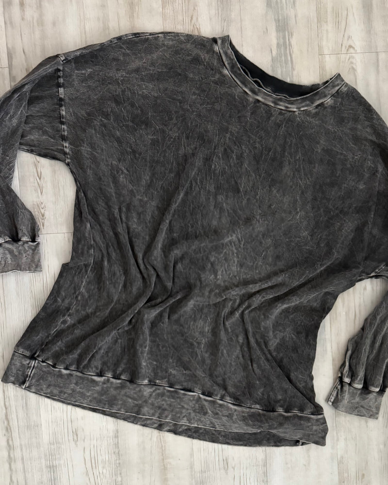 Charcoal Grey Mineral Wash Long Sleeve Top