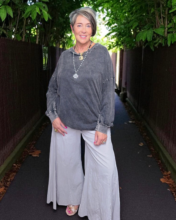 Charcoal Grey Mineral Wash Long Sleeve Top