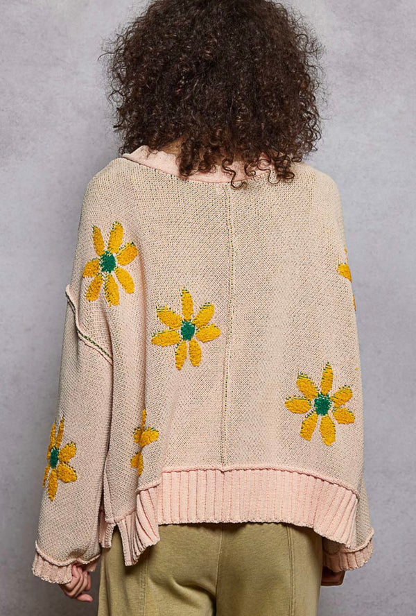 Light Pink Outside Stitch Drop Shoulder VNeck Long Sleeve Sweater Top