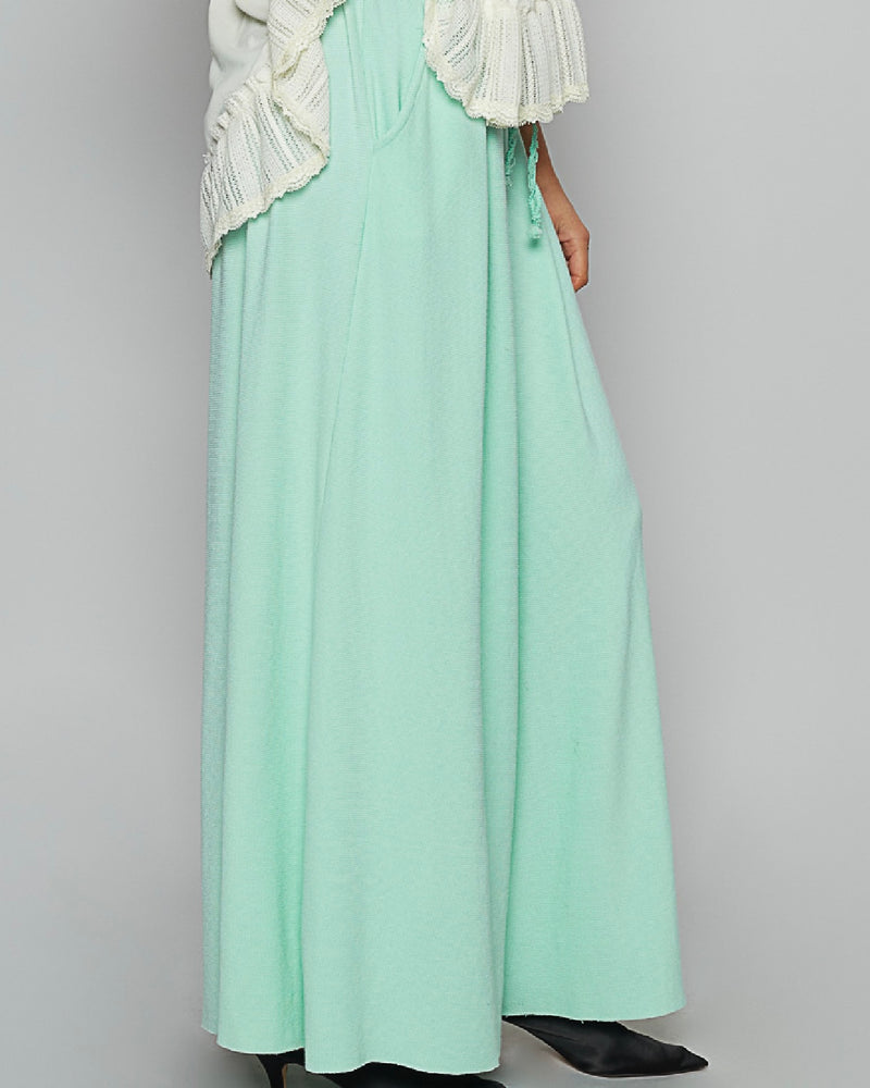 Solid Mint Turquoise Blue Wide Flare Drawstring Elastic Waist Pocket Lounge Pant