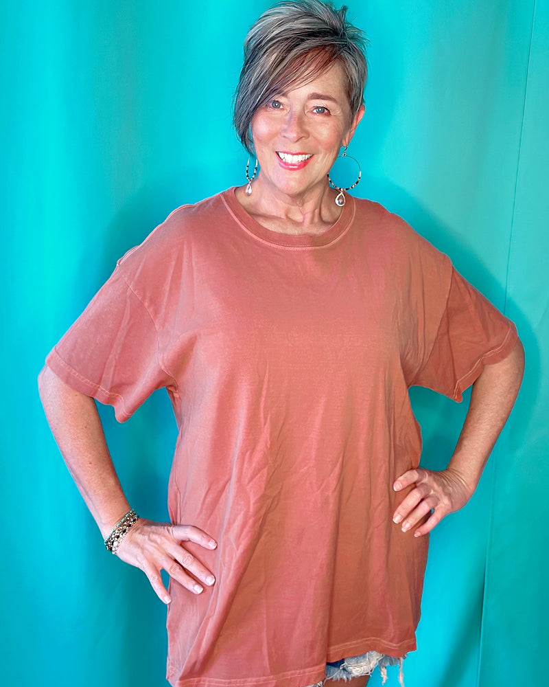 Nutshell Terra Cotta Pigment Dyed & Washed Oversized Round Neckline Tshirt