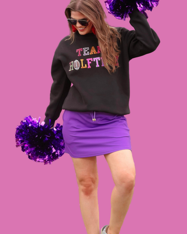 Black "Team Halftime" Chenille Patch Long Sleeve Patchwork