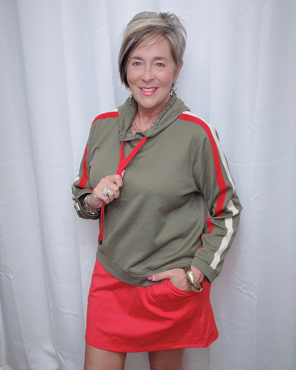 New Fall Solid Color (Green, Red, Olive & Black) Drawstring Pocket Skort