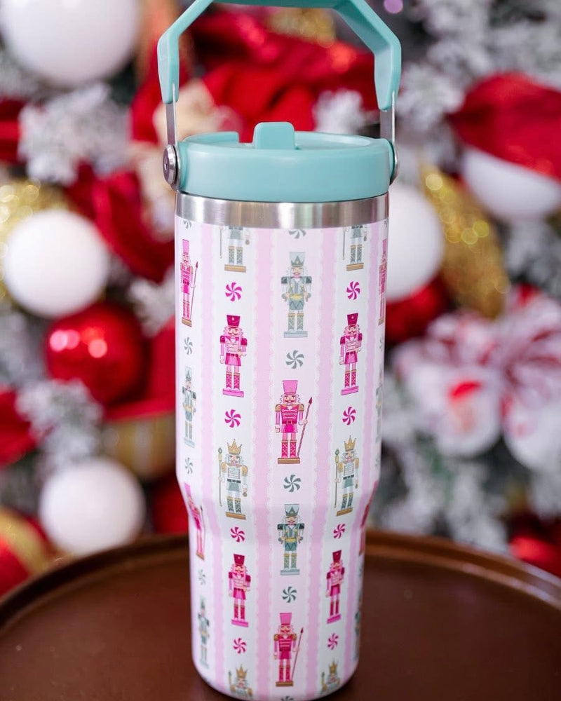 Christmas Holiday Stainless Screw On Lid Tumblers with Reusable Straws