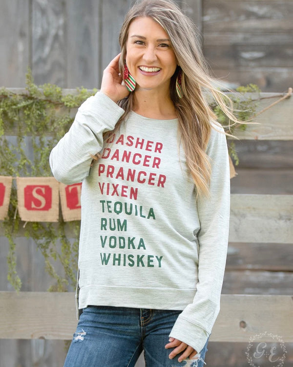 Reindeer Tequila Long Sleeve Gray Sweatshirt/Tshirt