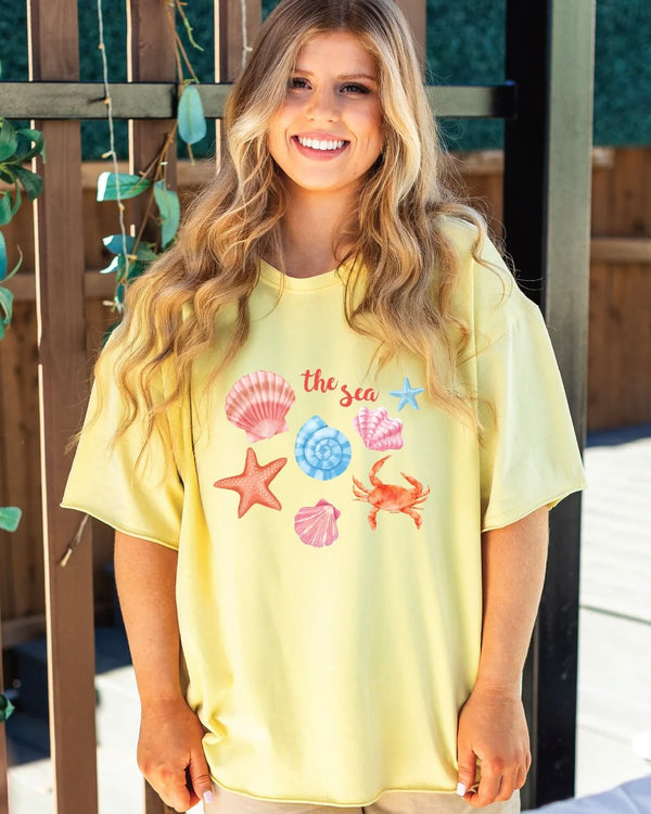 Yellow By the Sea Beach Graphic Short Sleeve Tshirt Top