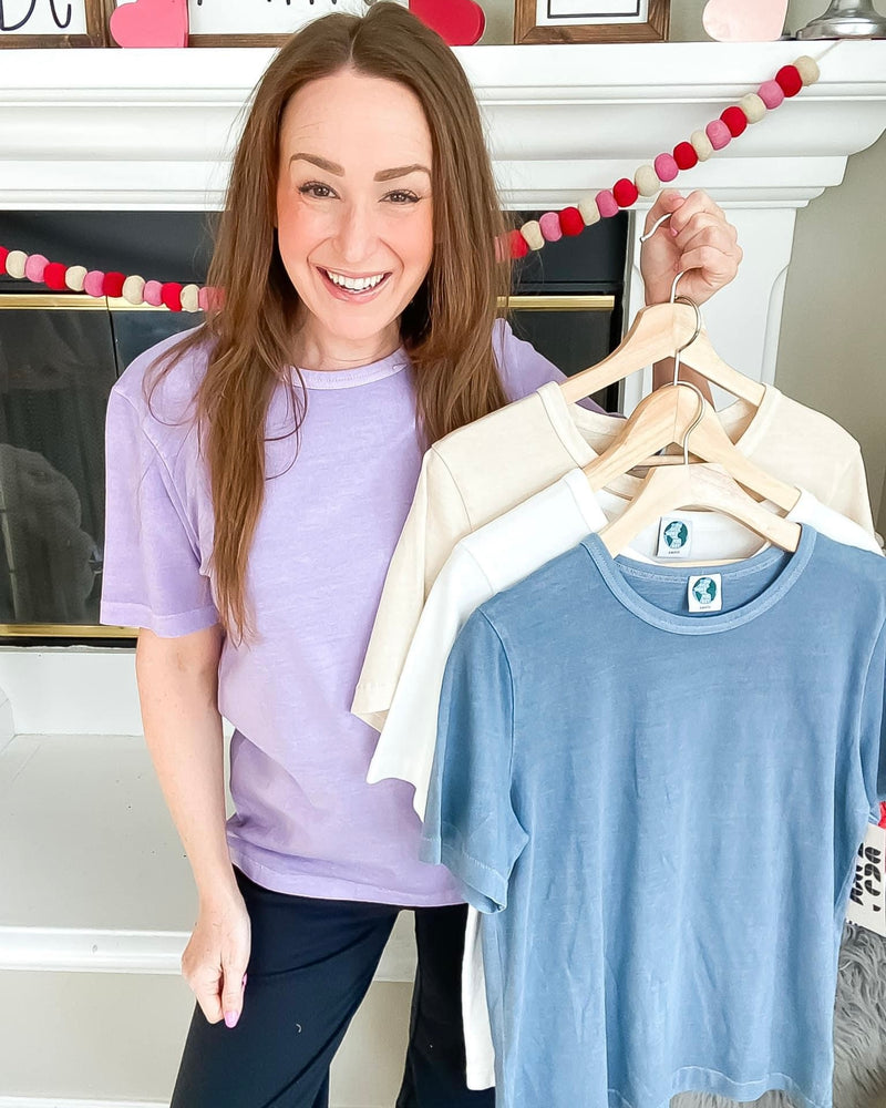 Blue Short Sleeve Rounded Neckline Tshirt Top